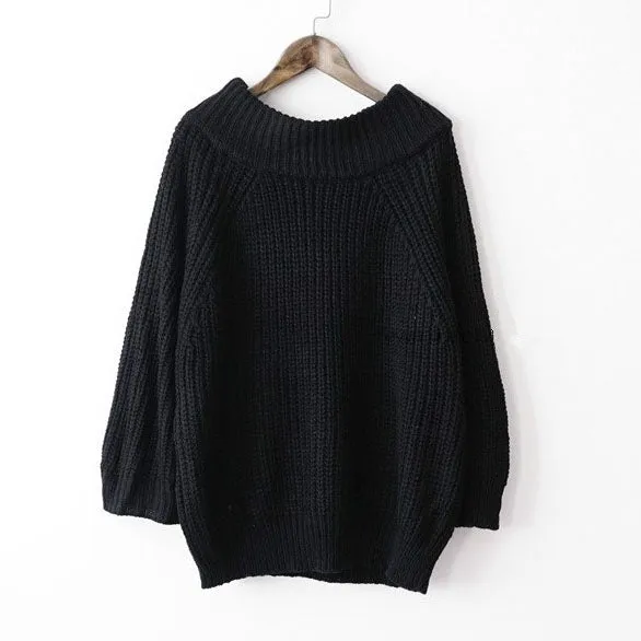 Scoop Long Lantern Sleeves Solid Color Loose Sweater