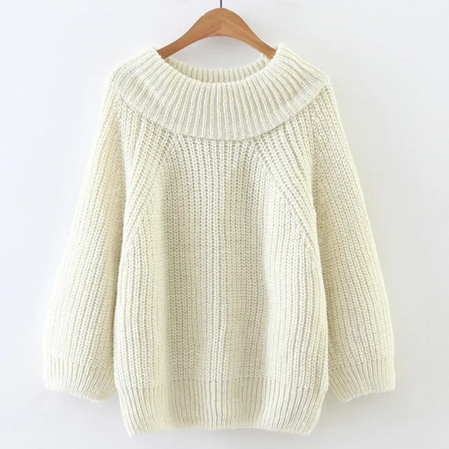 Scoop Long Lantern Sleeves Solid Color Loose Sweater