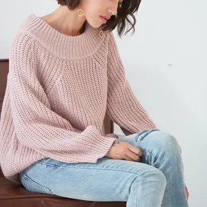 Scoop Long Lantern Sleeves Solid Color Loose Sweater