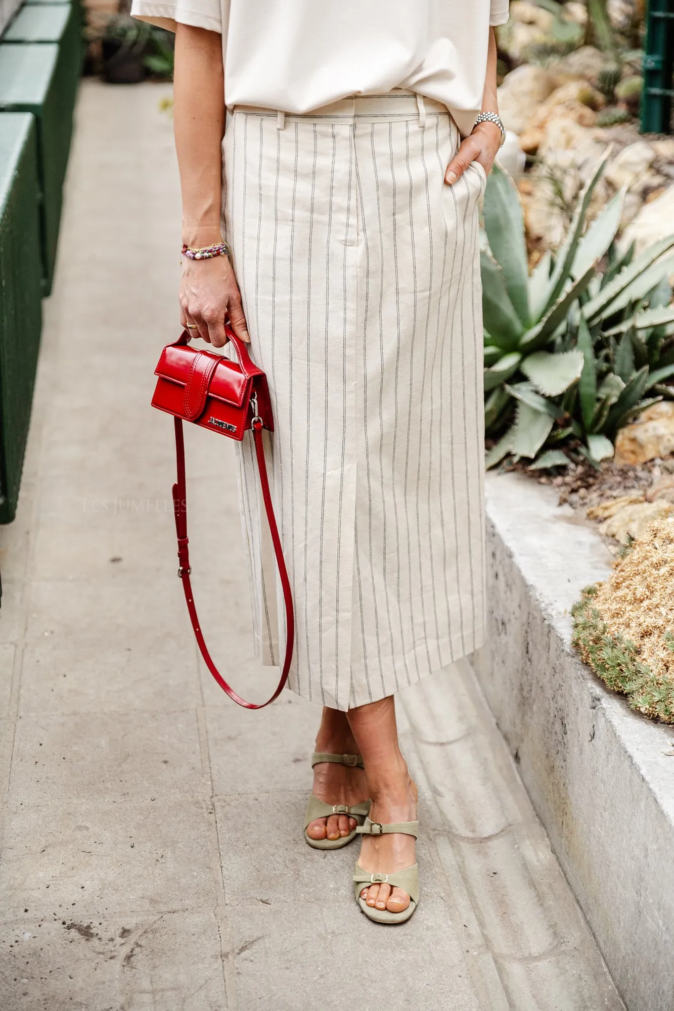 SLFHilda HW pencil skirt pinstripe sandshell