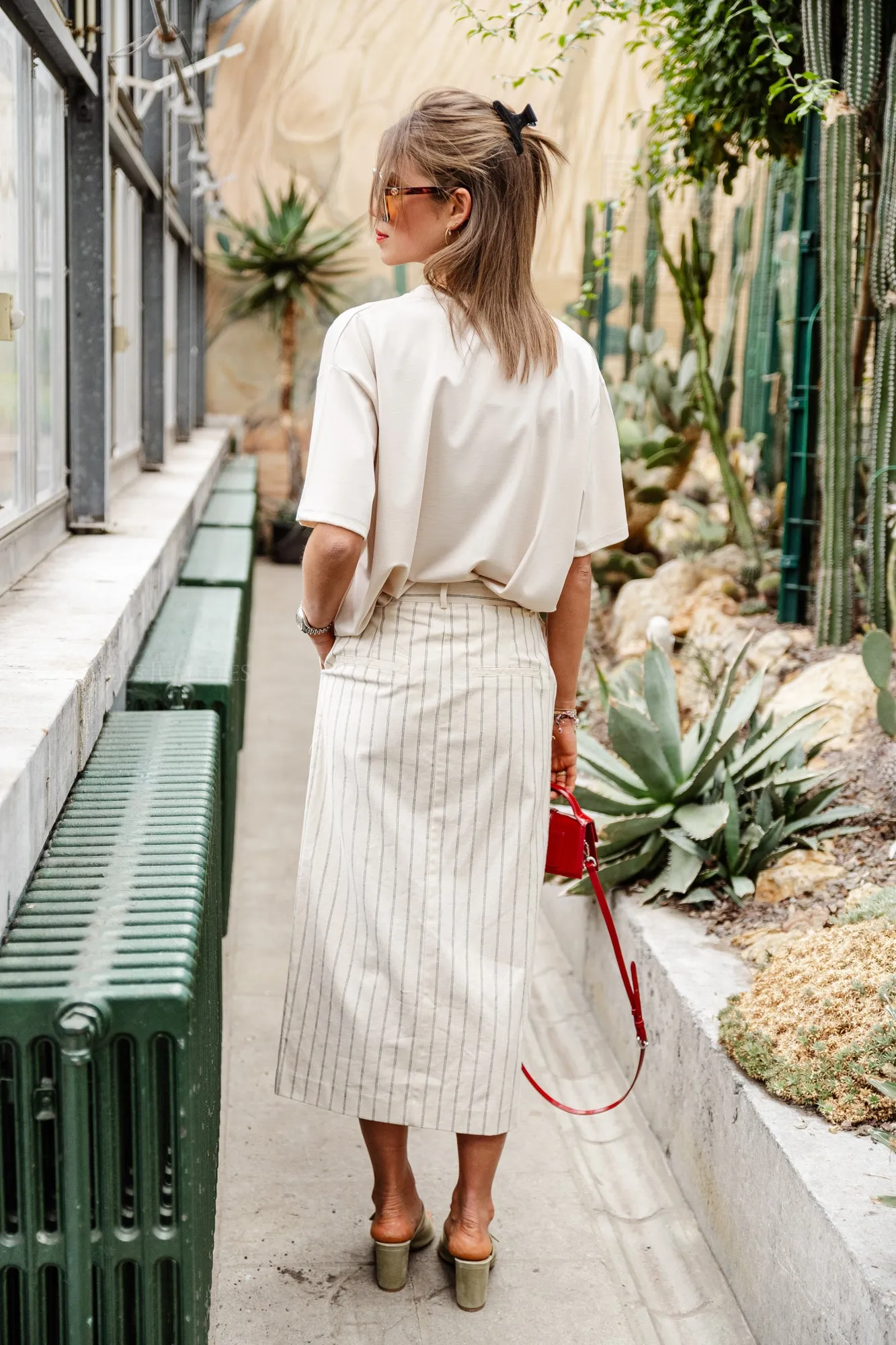 SLFHilda HW pencil skirt pinstripe sandshell