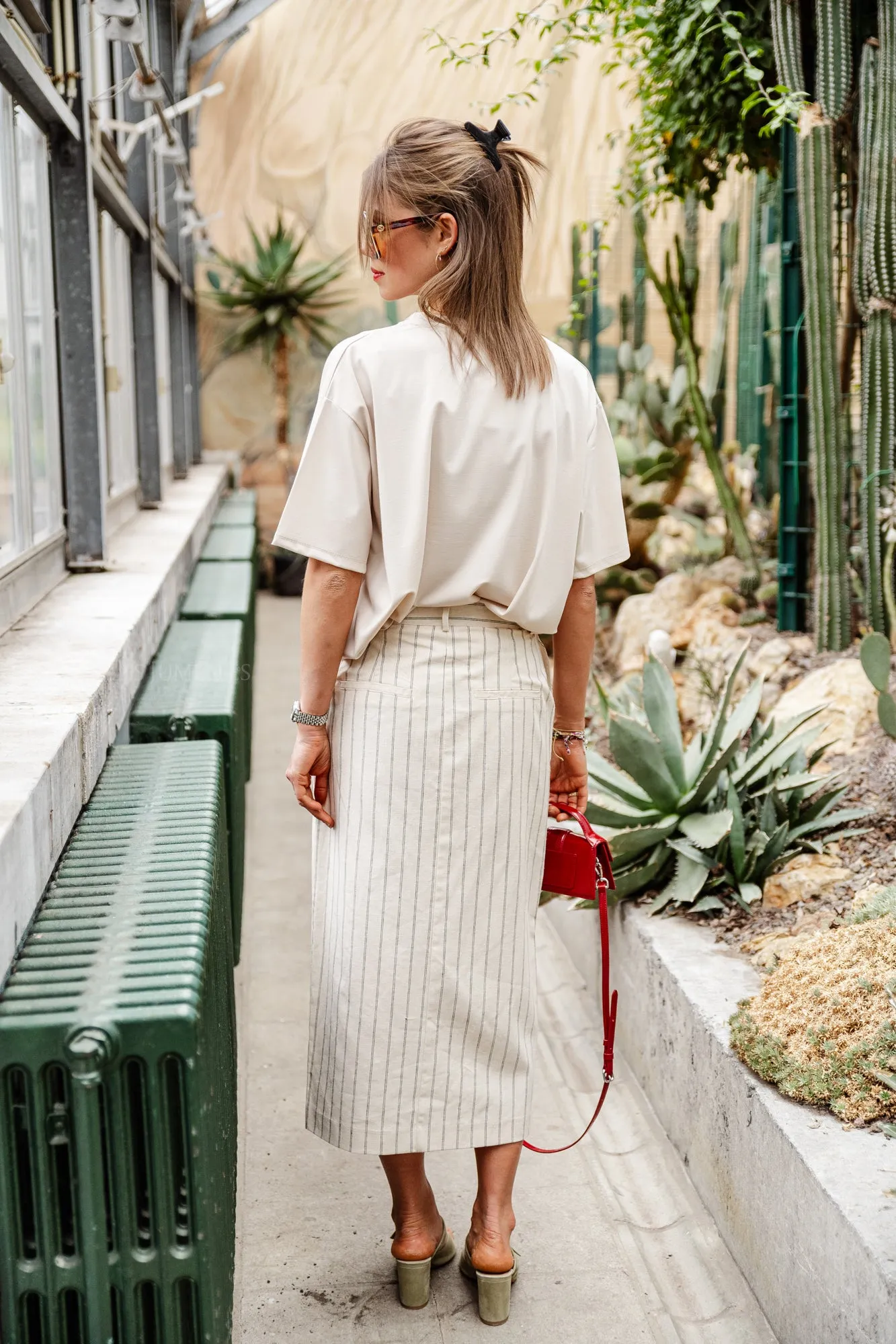 SLFHilda HW pencil skirt pinstripe sandshell