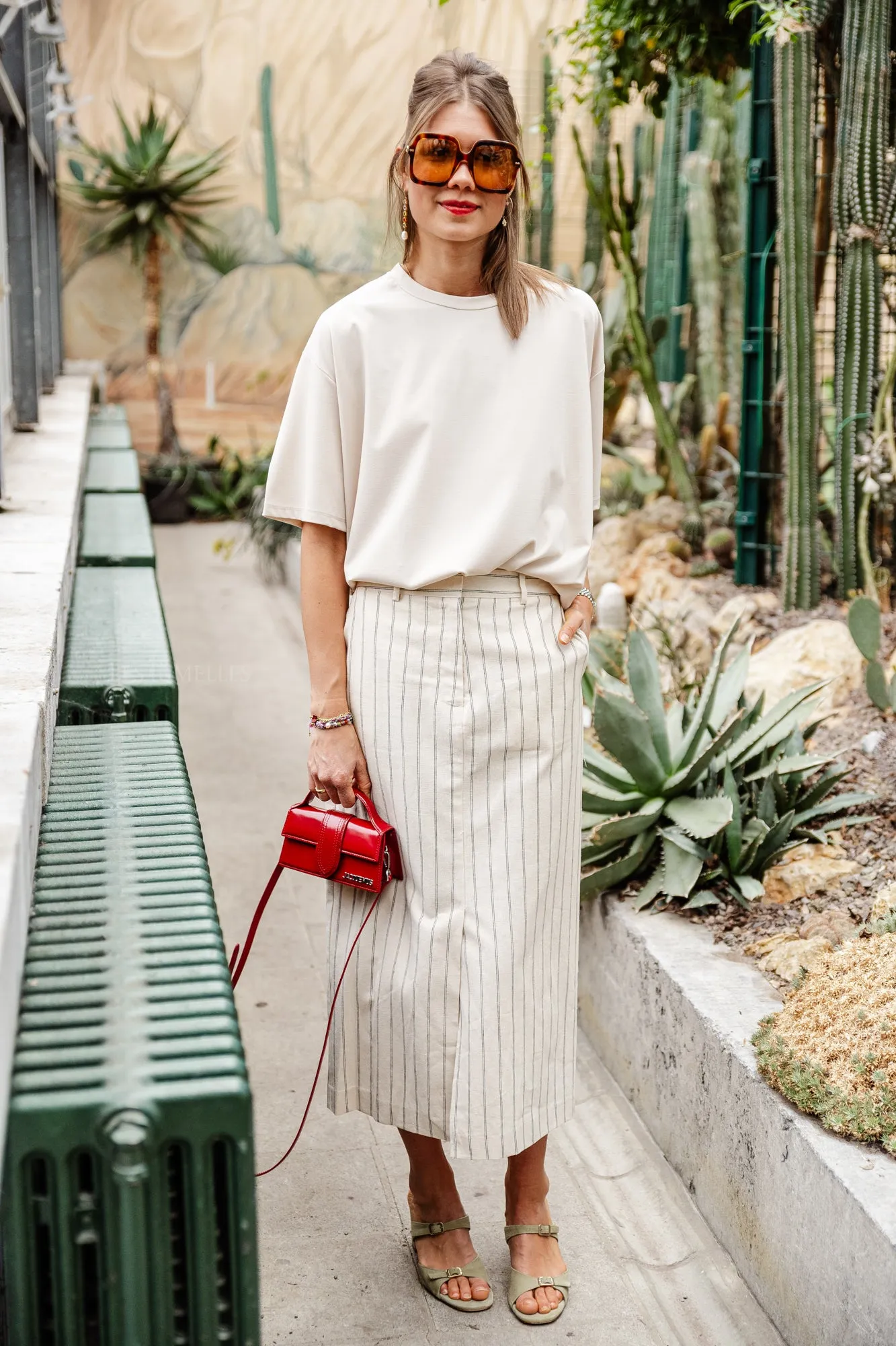 SLFHilda HW pencil skirt pinstripe sandshell