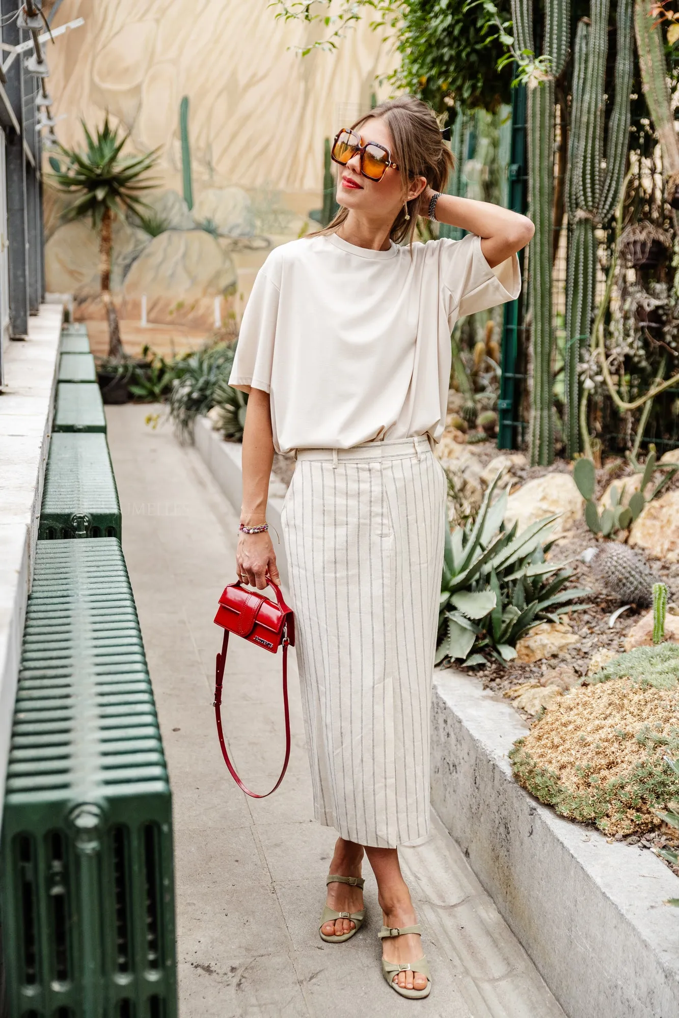 SLFHilda HW pencil skirt pinstripe sandshell