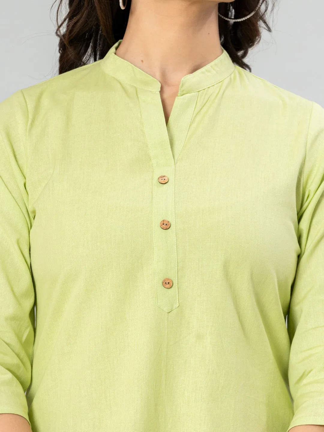 Solid Cotton Flax Women Top - Pista Green