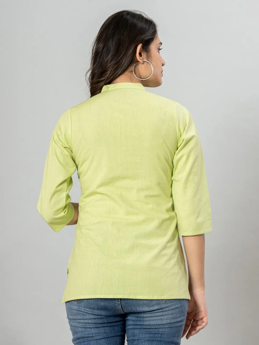 Solid Cotton Flax Women Top - Pista Green