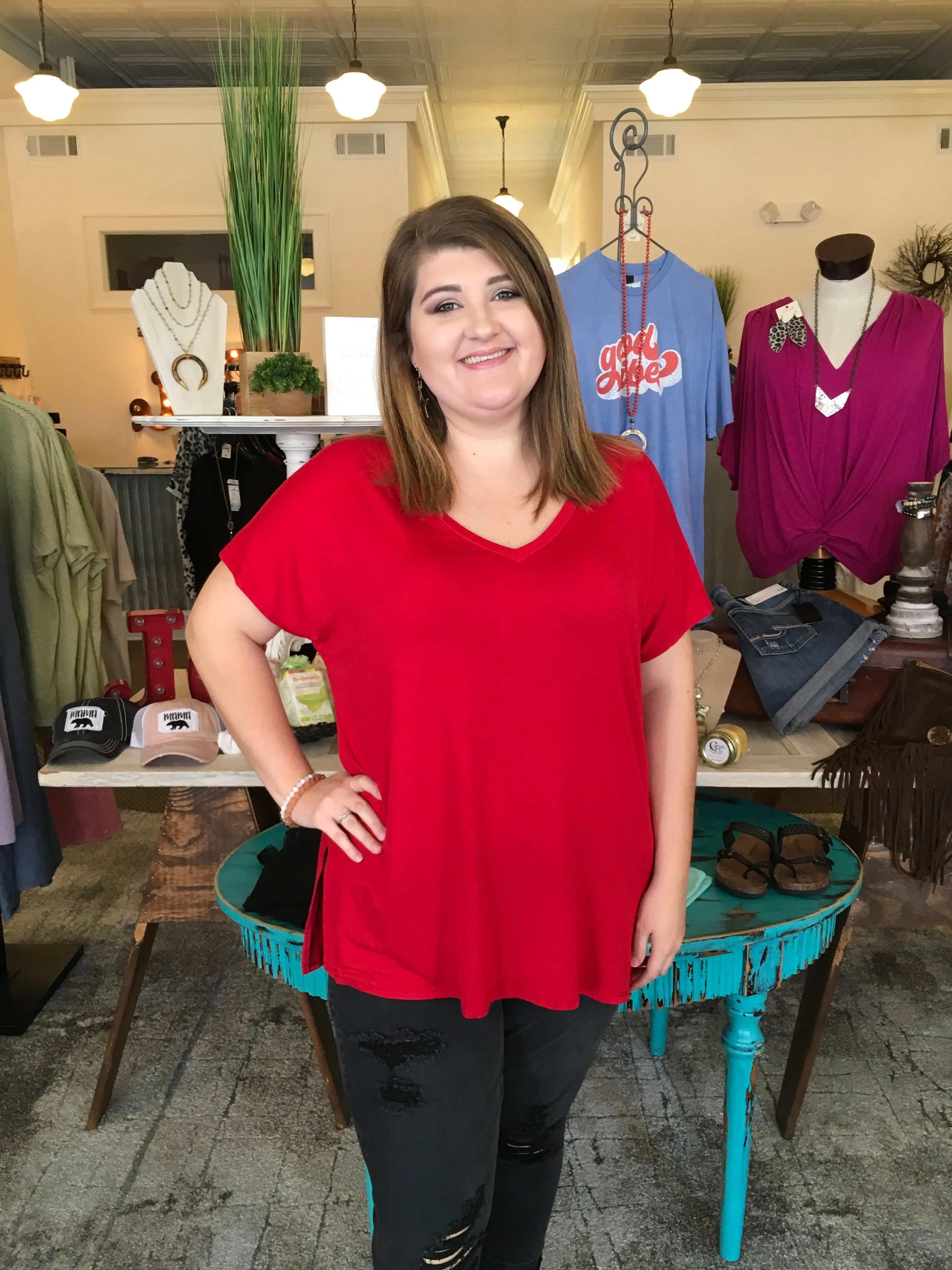 Solid V-Neck Tunic