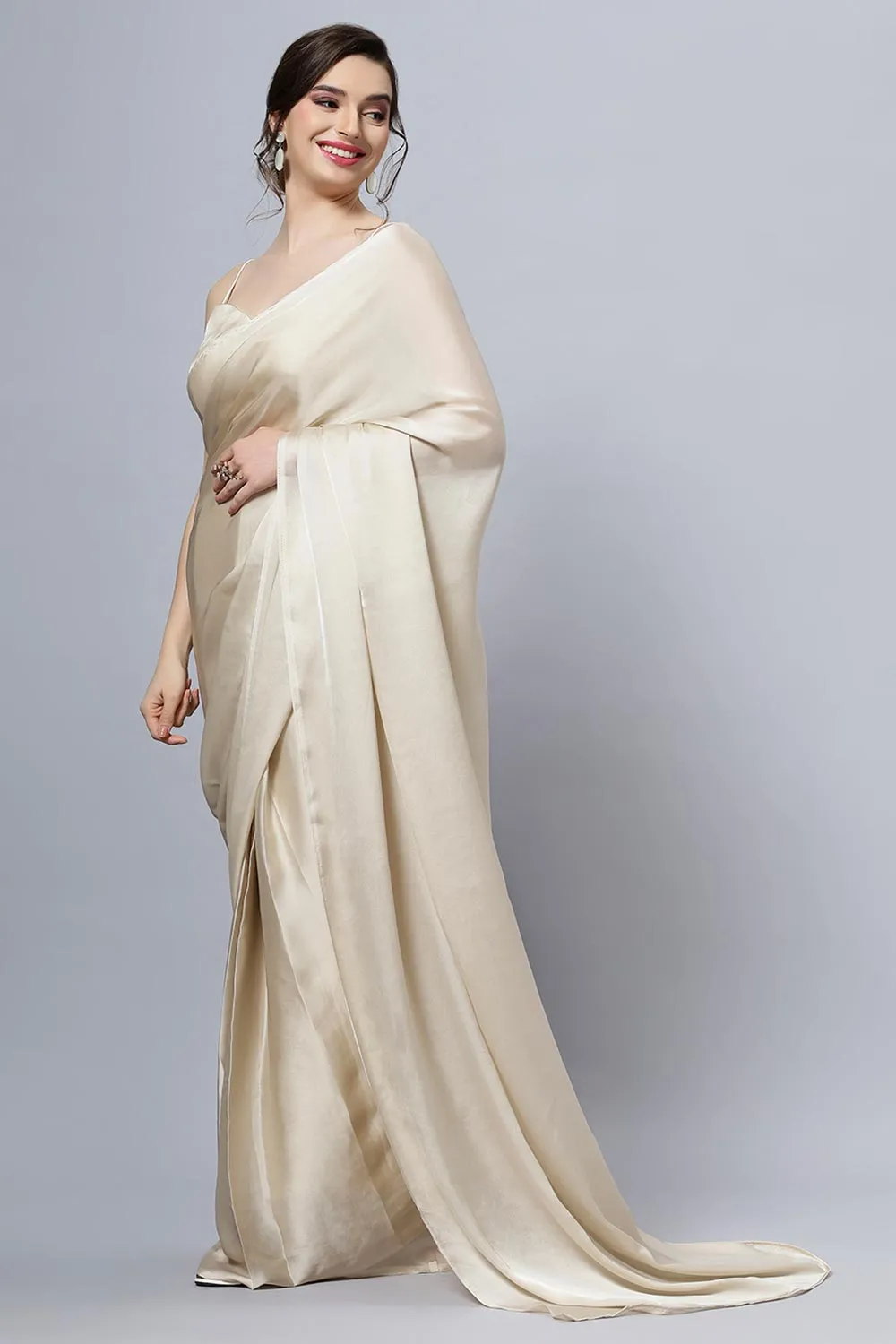 Tia Cream Monochrome Satin Ready2Ship One Minute Saree