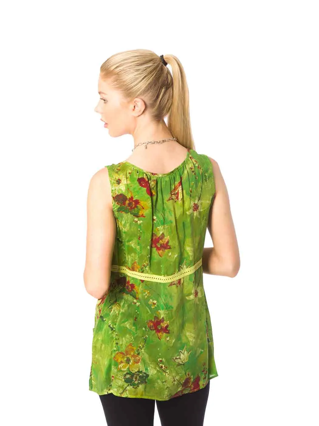 Tianello Sueded Cupro Print "Lindsey" Sleeveless Tank Blouse