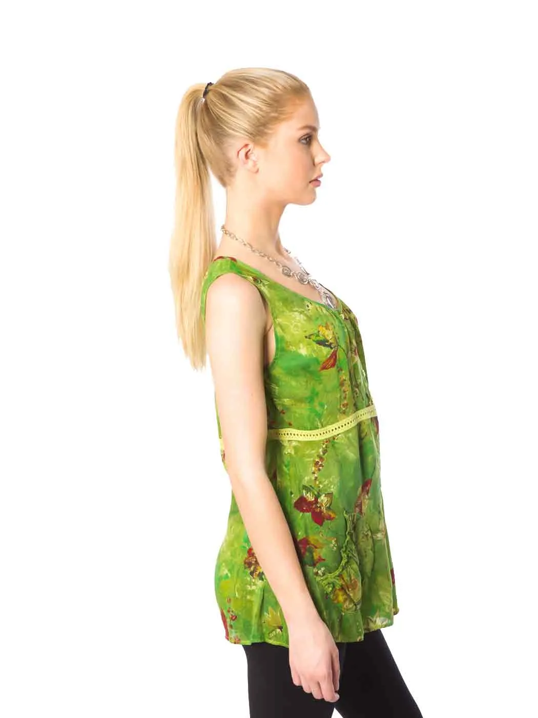 Tianello Sueded Cupro Print "Lindsey" Sleeveless Tank Blouse