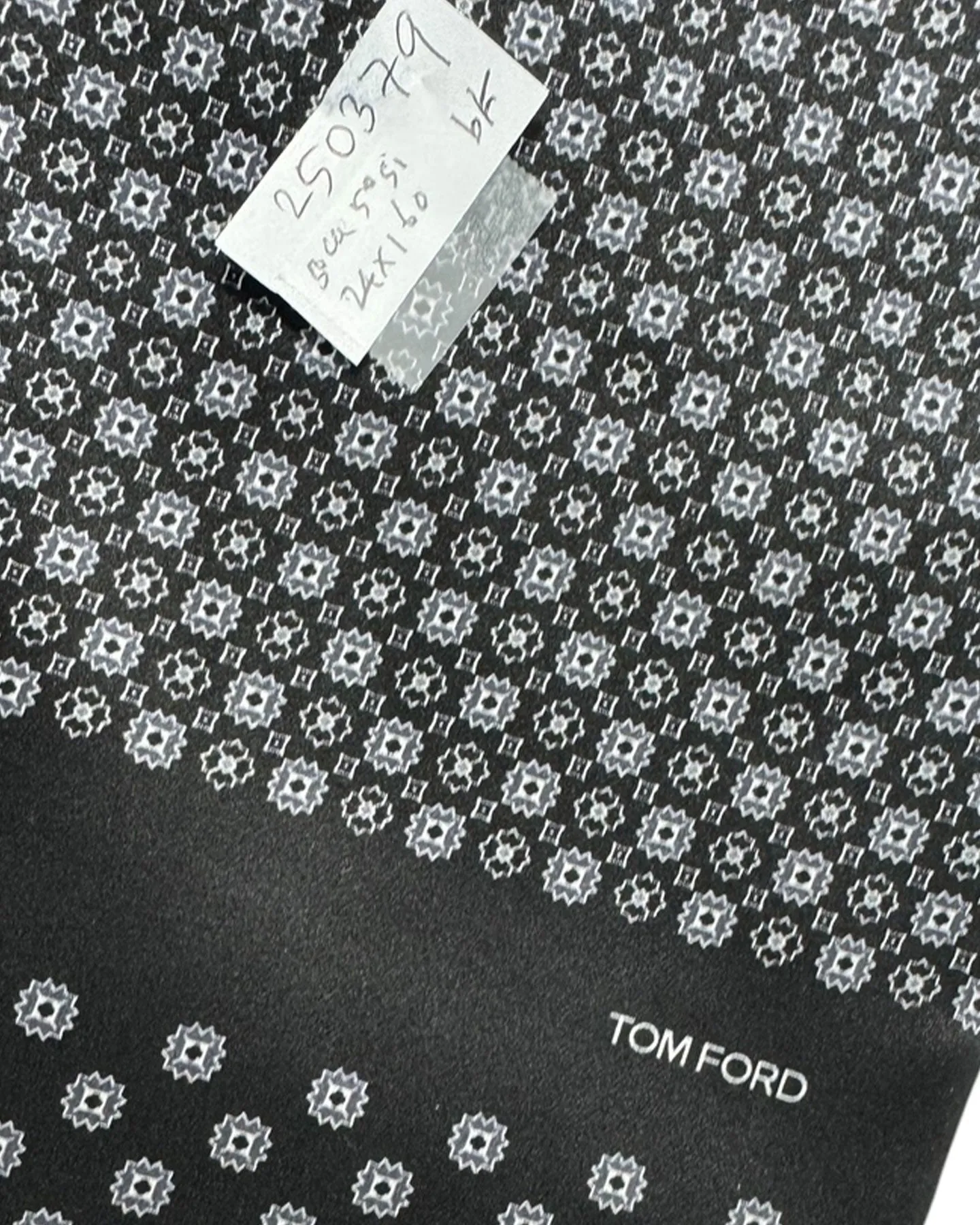 Tom Ford Scarf Black Silver Geometric Fringe Cashmere Silk
