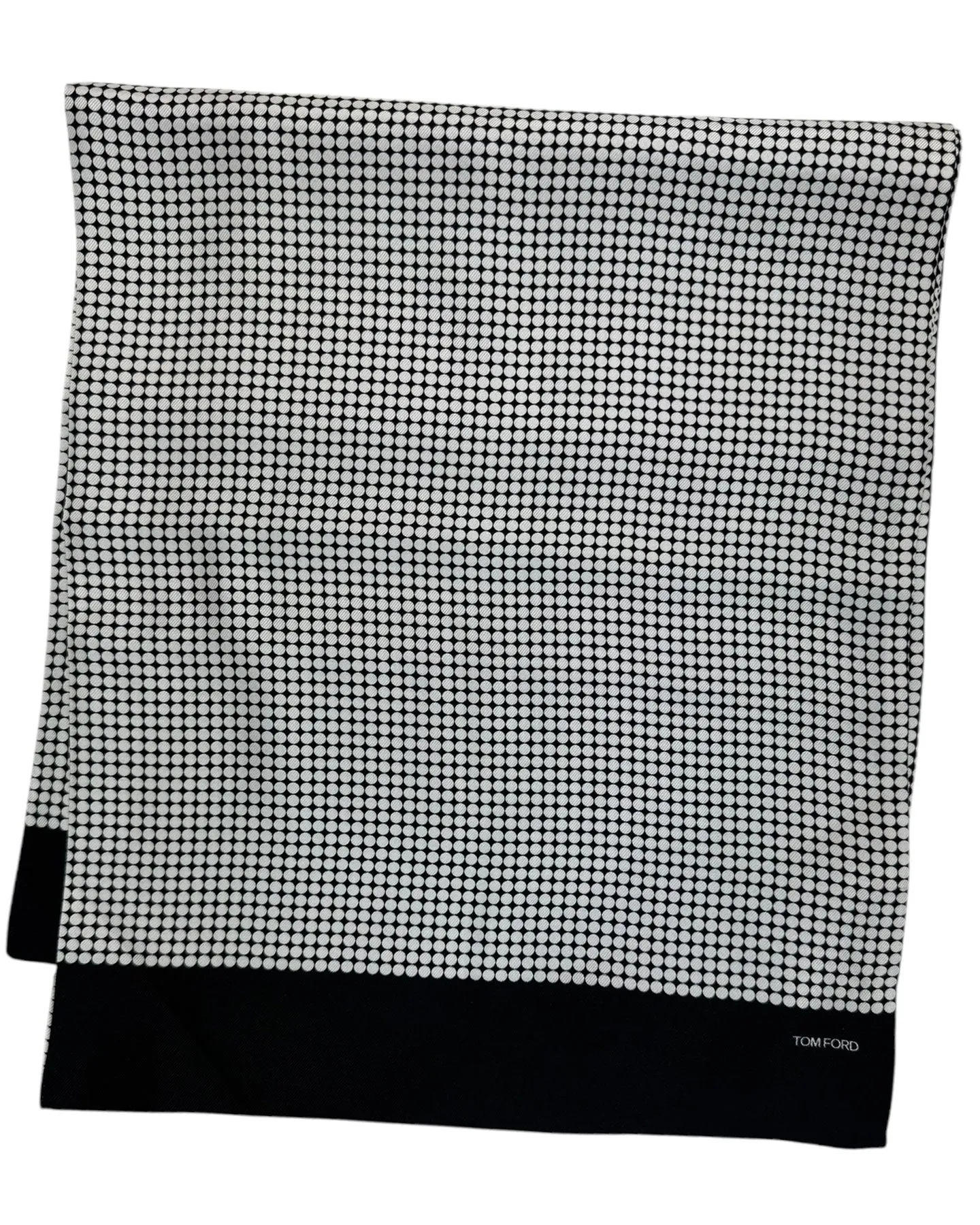 Tom Ford Short Silk Scarf Black White Dots Allover