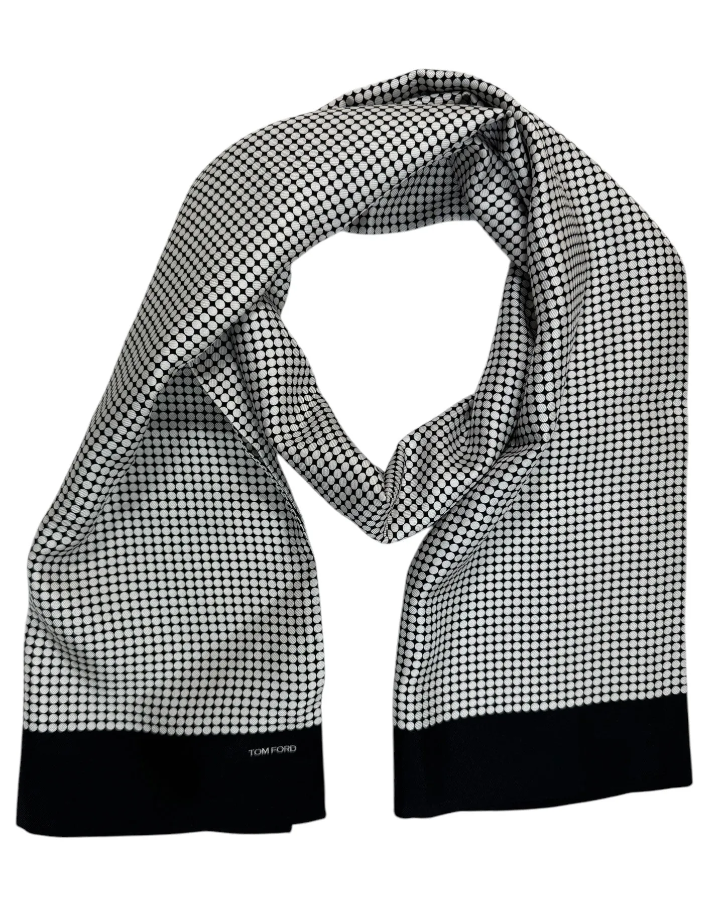 Tom Ford Short Silk Scarf Black White Dots Allover