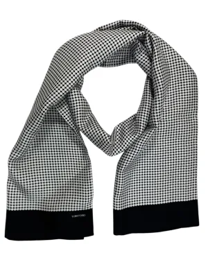Tom Ford Short Silk Scarf Black White Dots Allover