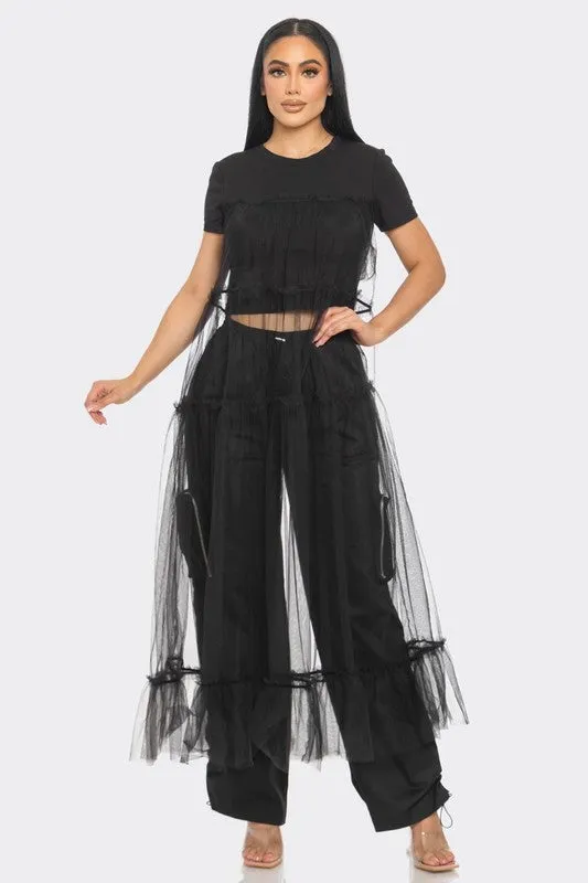 Tulle Overlay Crop Top