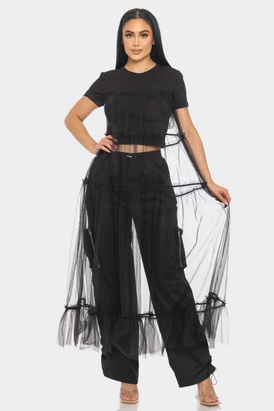 Tulle Overlay Crop Top