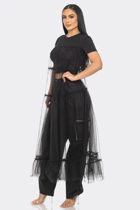 Tulle Overlay Crop Top