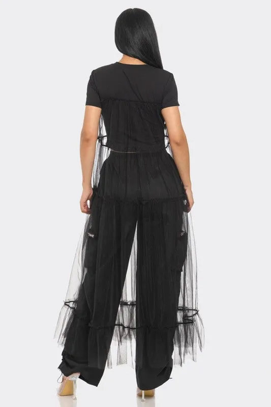 Tulle Overlay Crop Top
