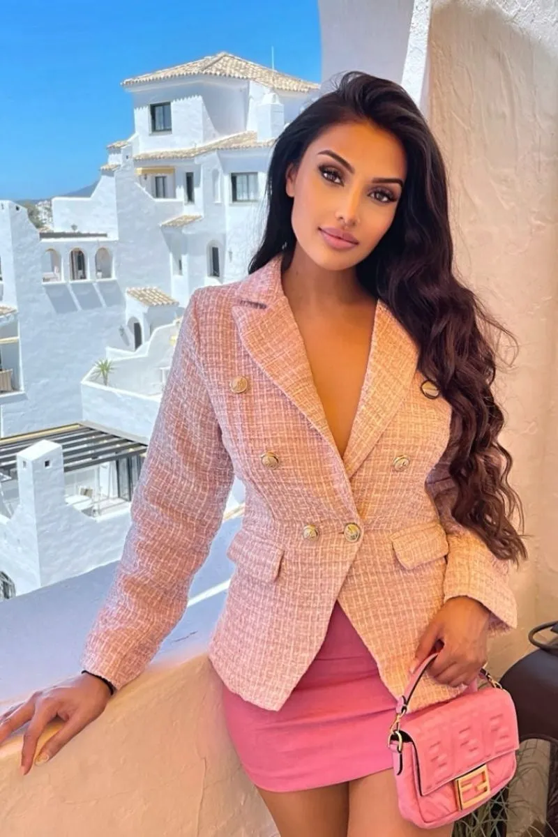 TWEED PINK CHECK DOME BLAZER