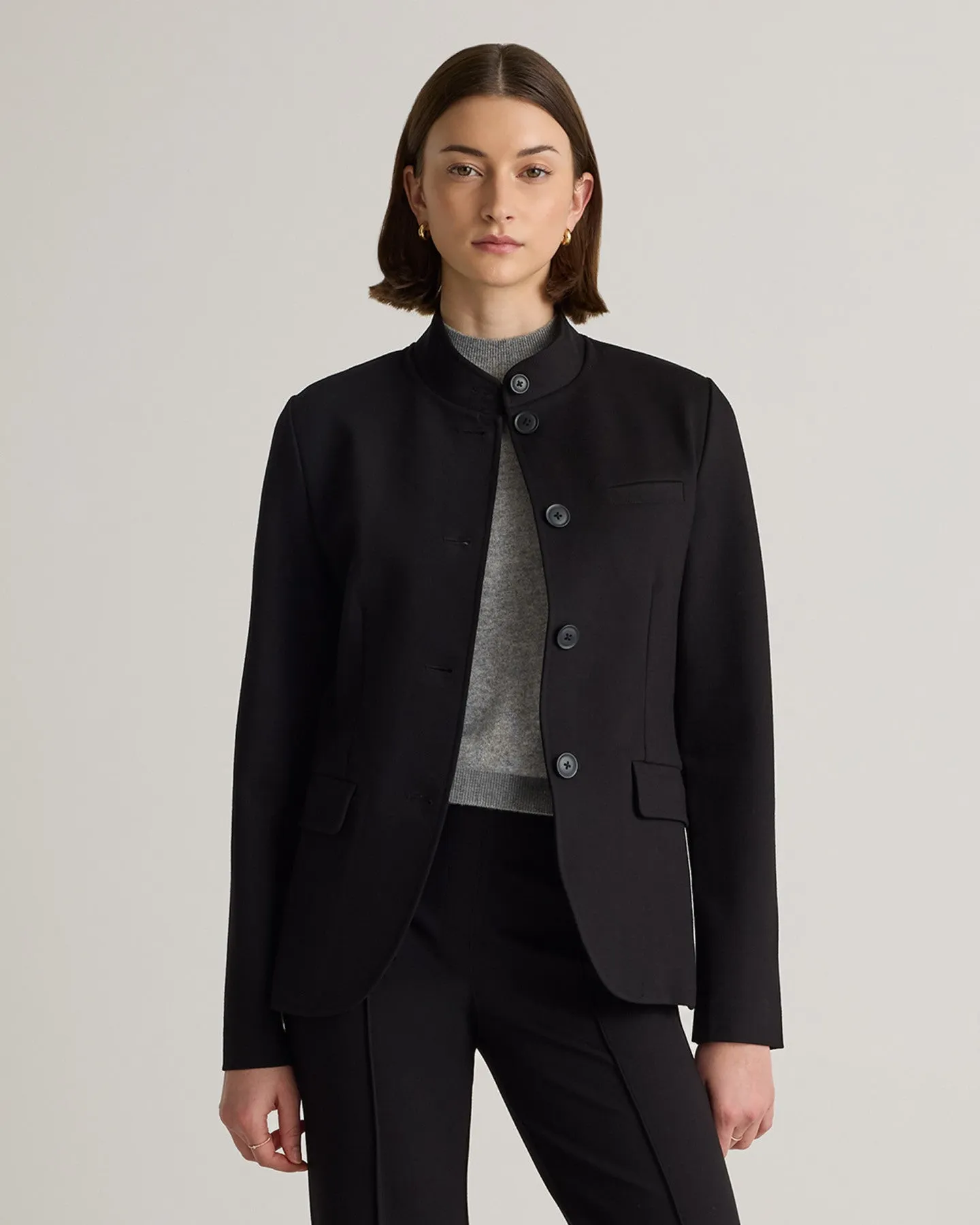 Ultra-Stretch Ponte Stand Collar Blazer