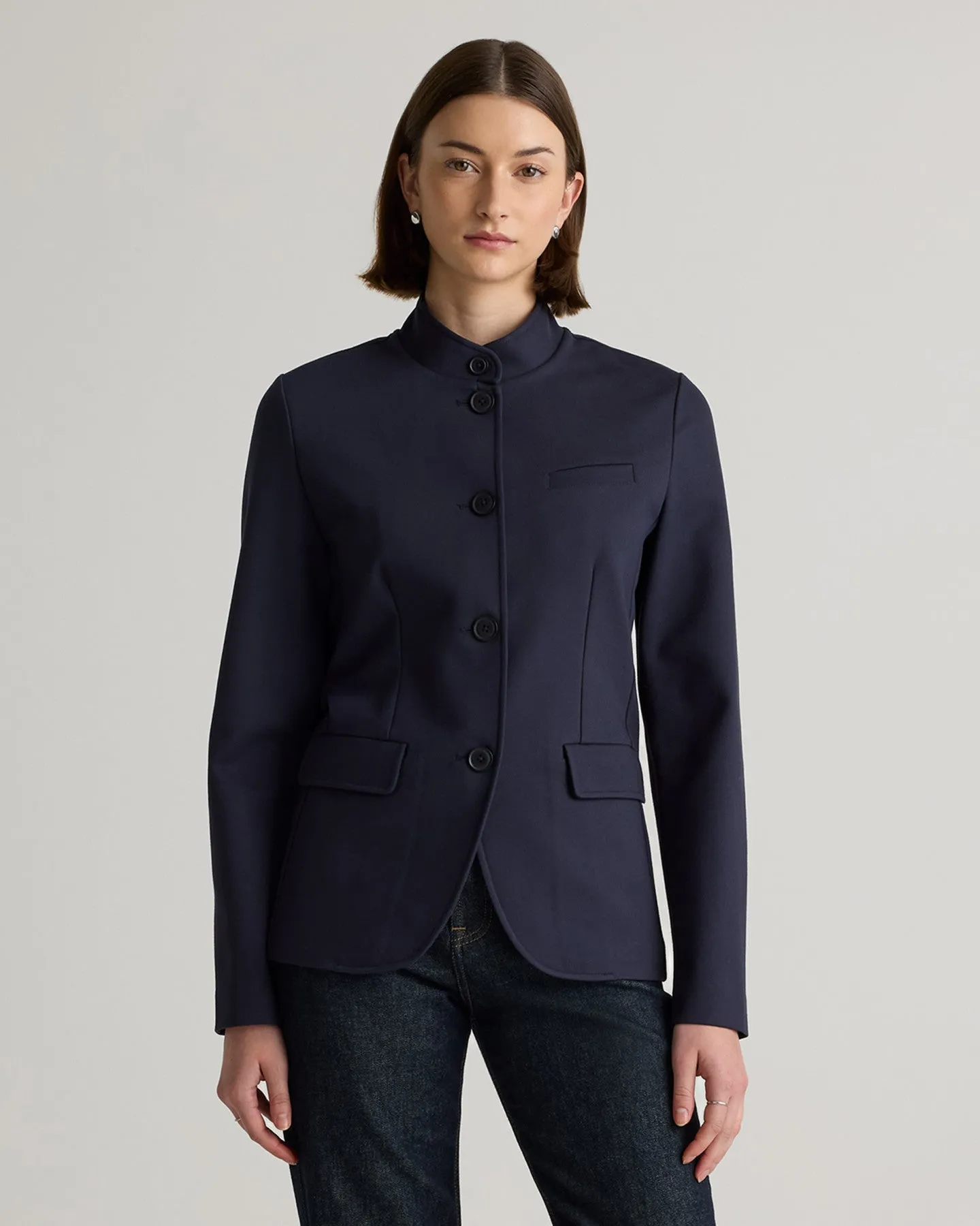 Ultra-Stretch Ponte Stand Collar Blazer
