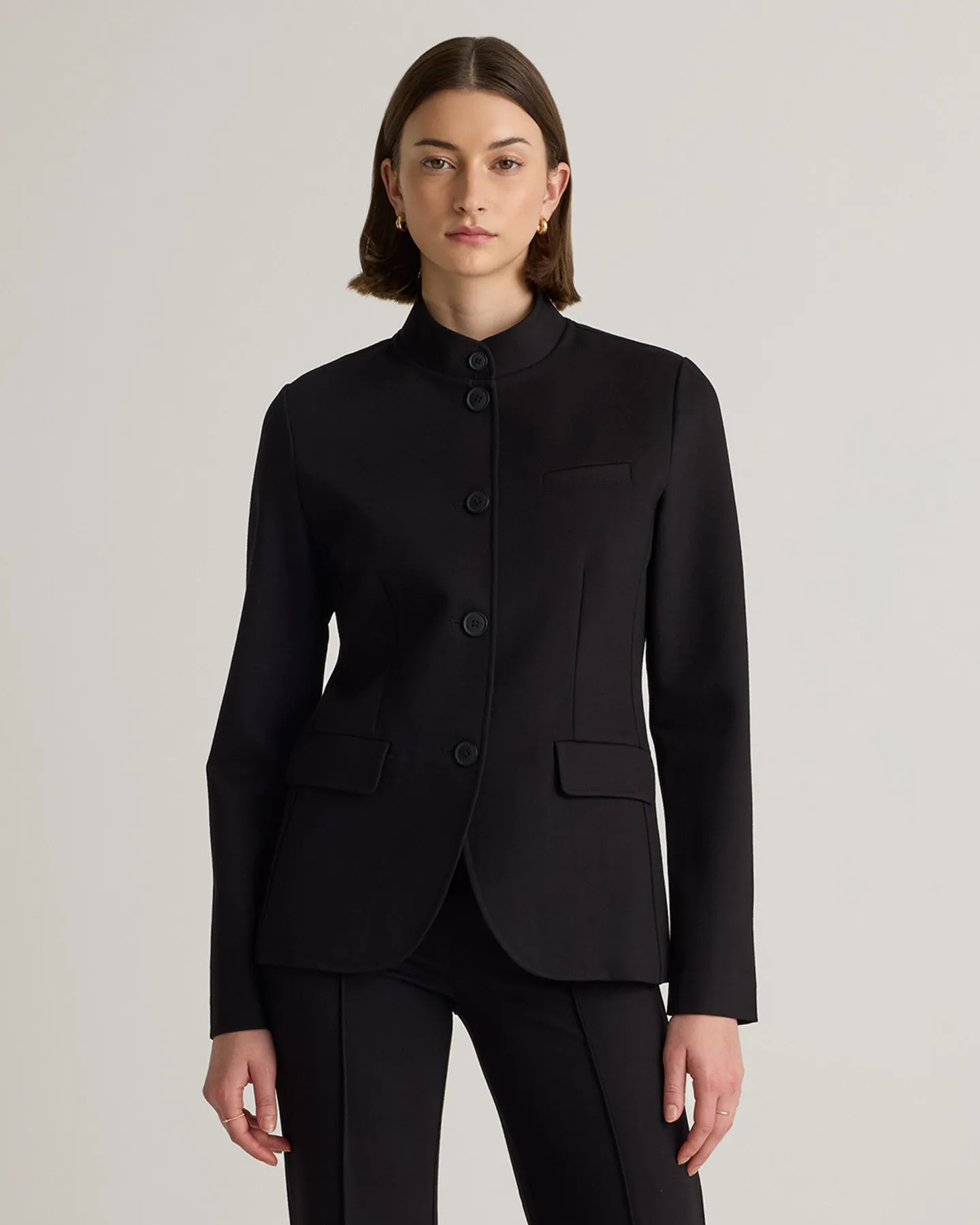 Ultra-Stretch Ponte Stand Collar Blazer