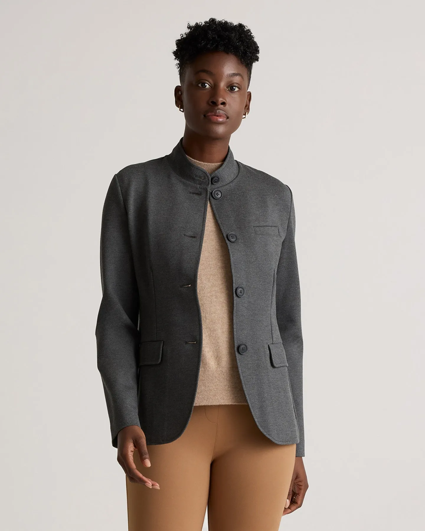 Ultra-Stretch Ponte Stand Collar Blazer