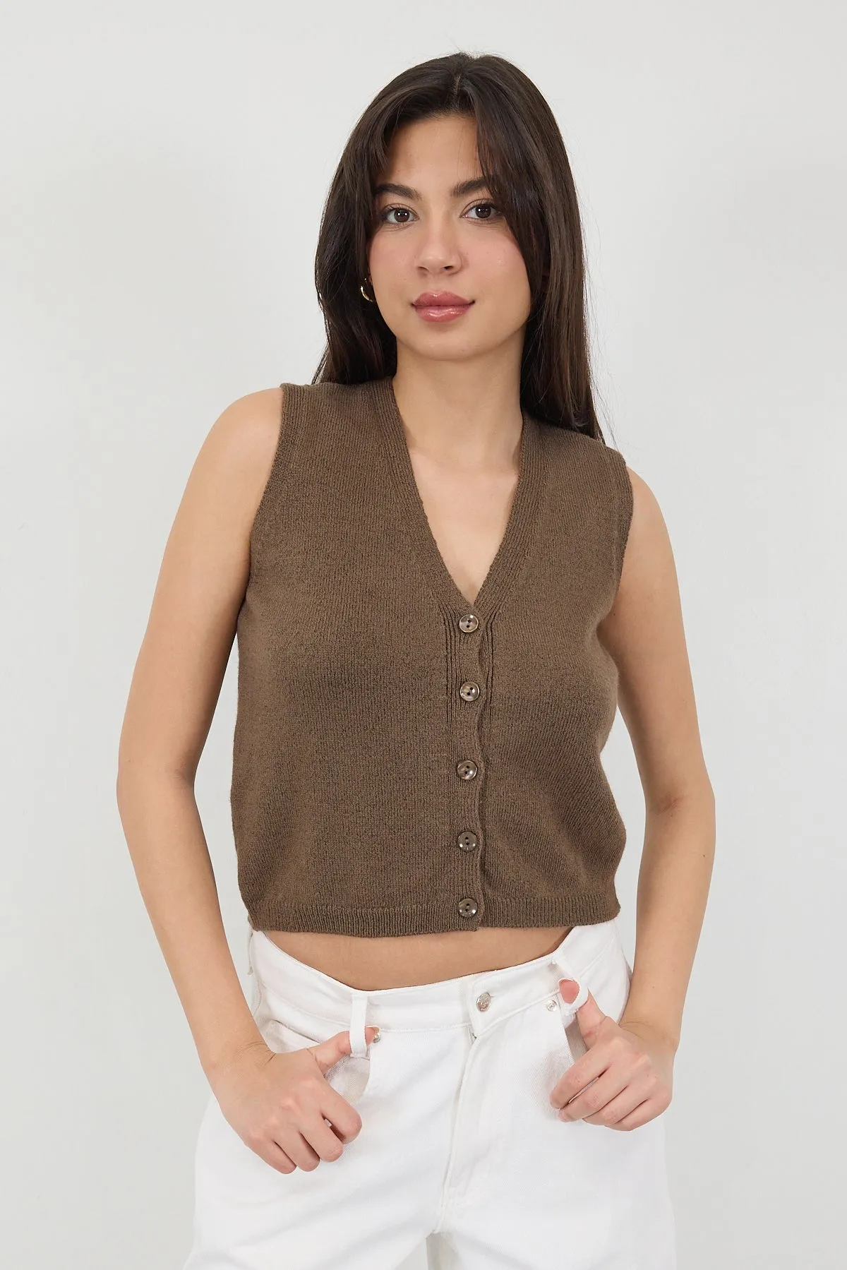 V-Neck Buttoned Knitwear Sweater