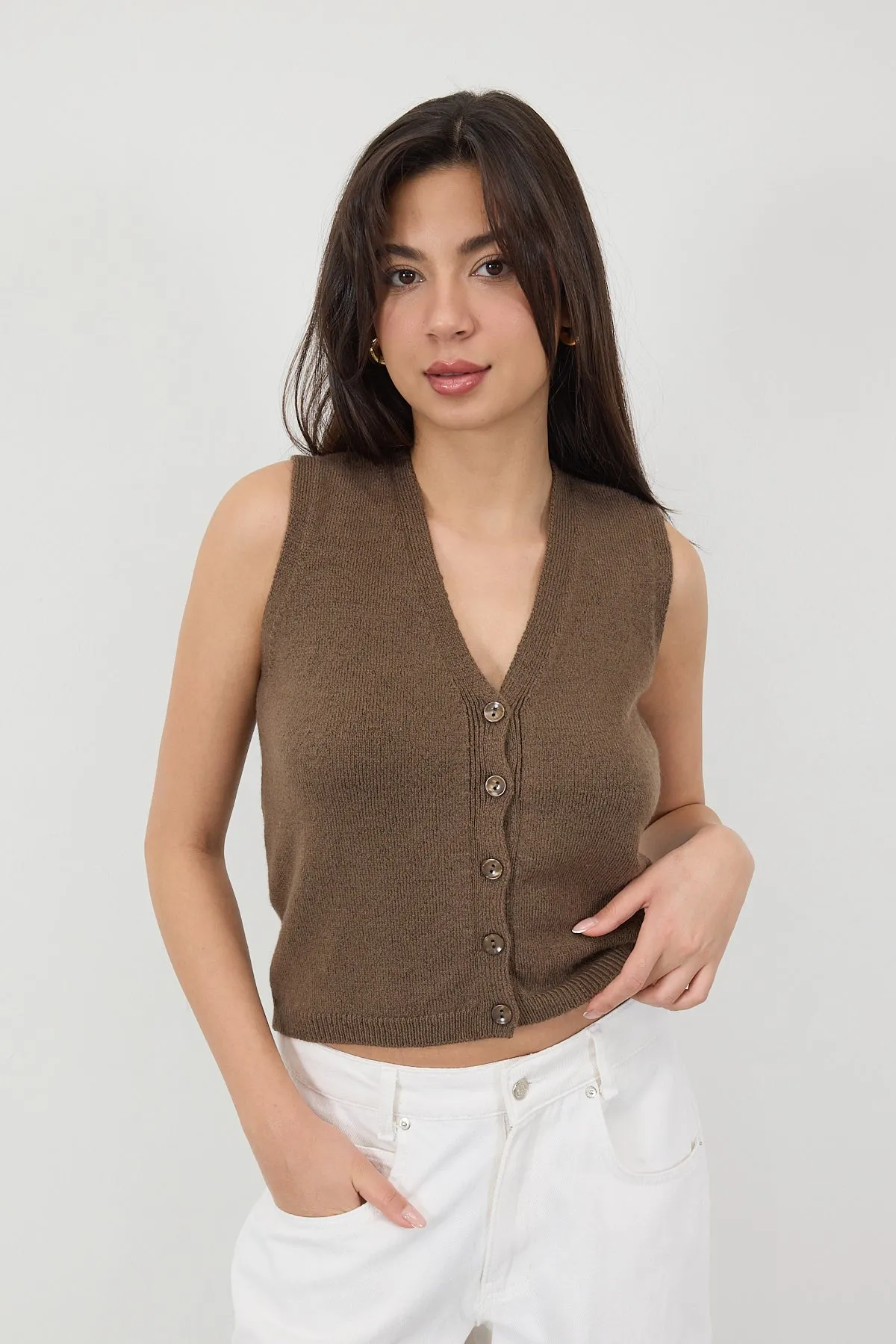 V-Neck Buttoned Knitwear Sweater