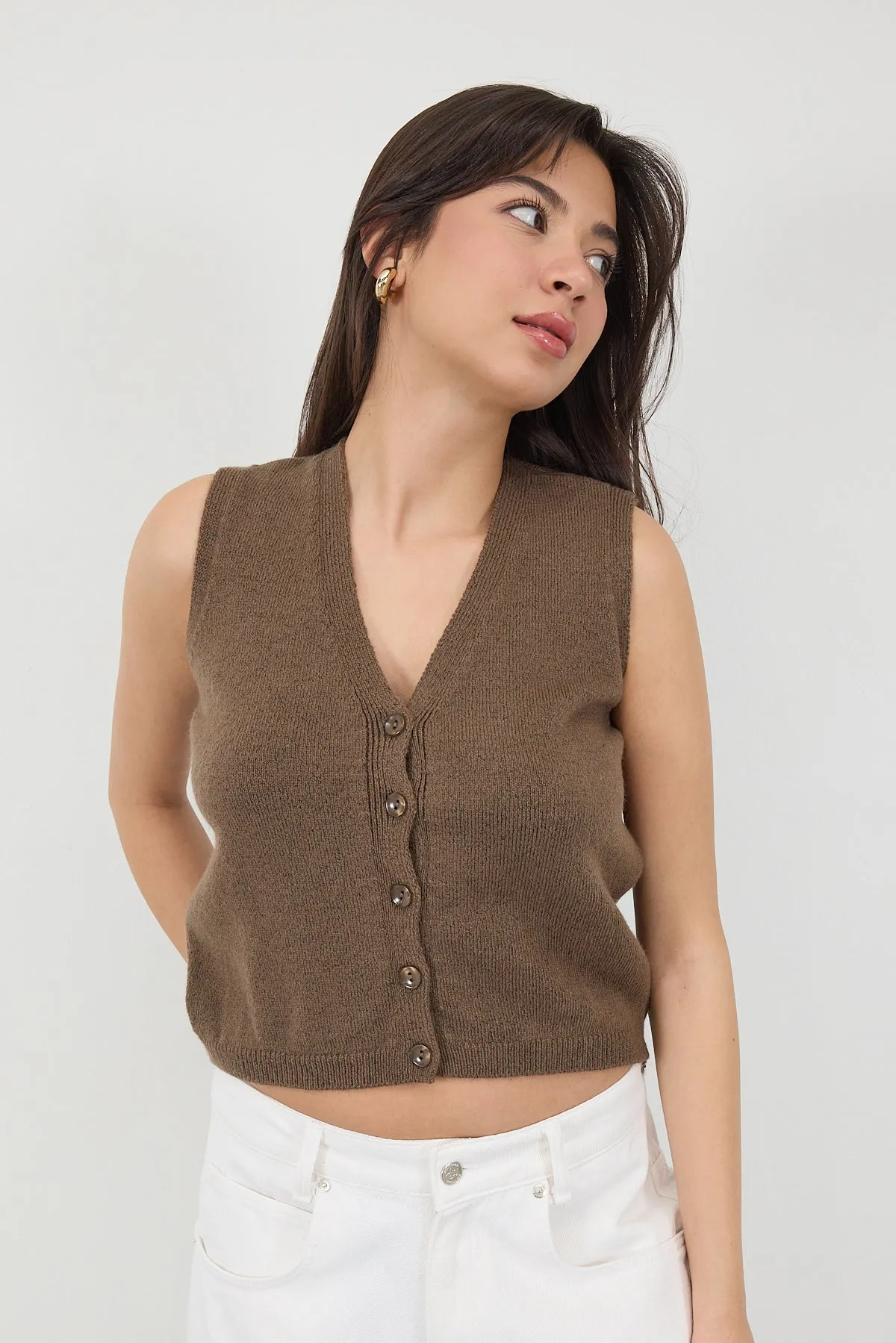 V-Neck Buttoned Knitwear Sweater
