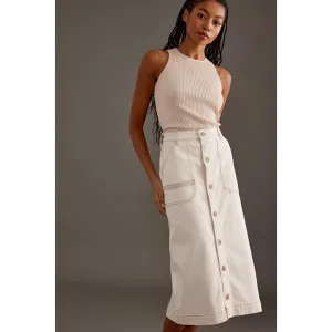 White Button Down Denim Skirt