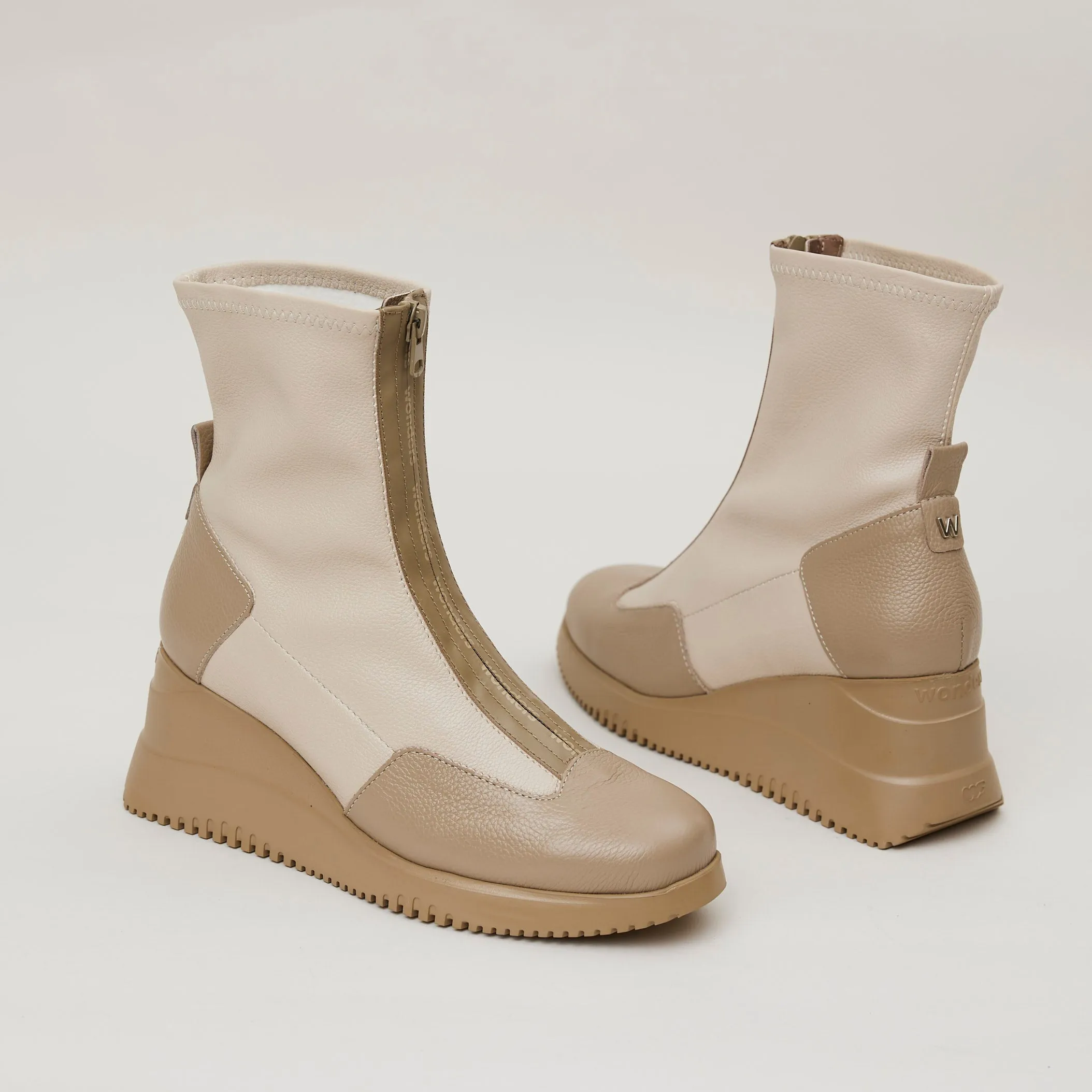 Wonders Cream Leather and Stretch Ankle Boots