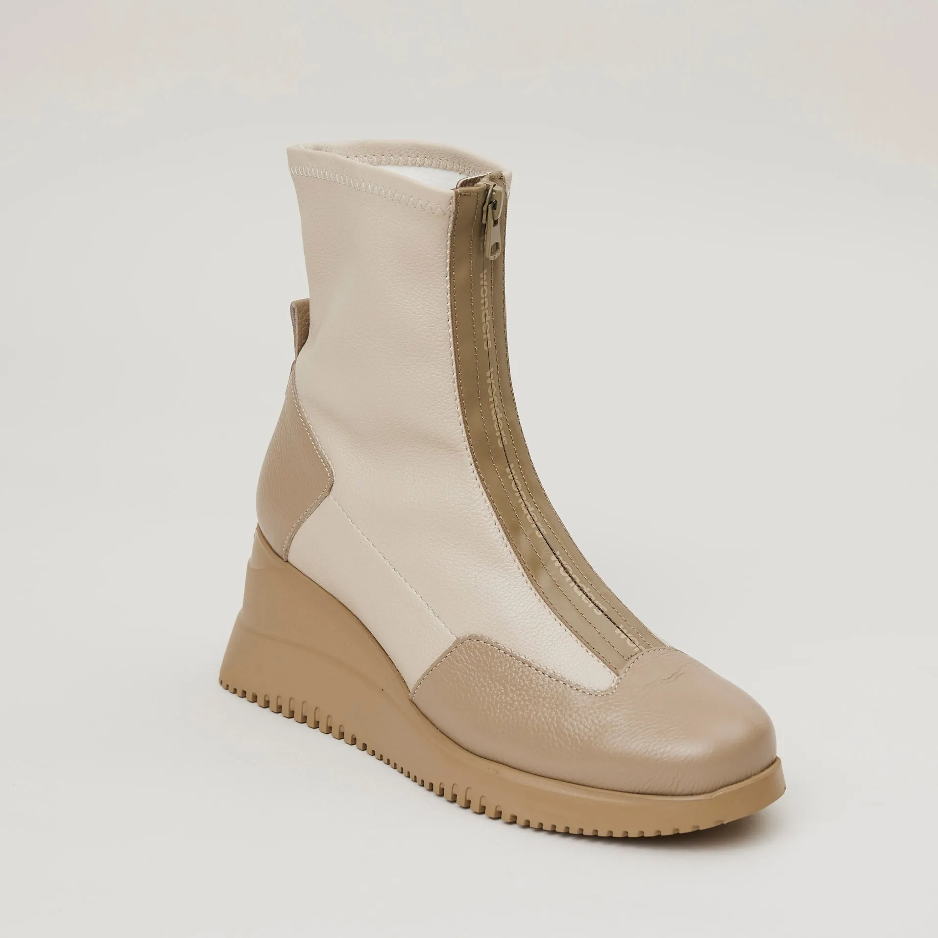 Wonders Cream Leather and Stretch Ankle Boots