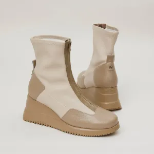 Wonders Cream Leather and Stretch Ankle Boots