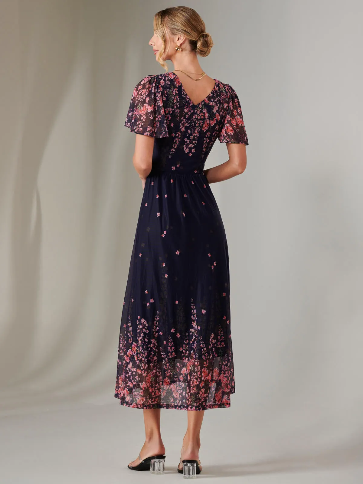 Wrap Maxi Dress, Navy Pink Multi