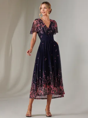 Wrap Maxi Dress, Navy Pink Multi