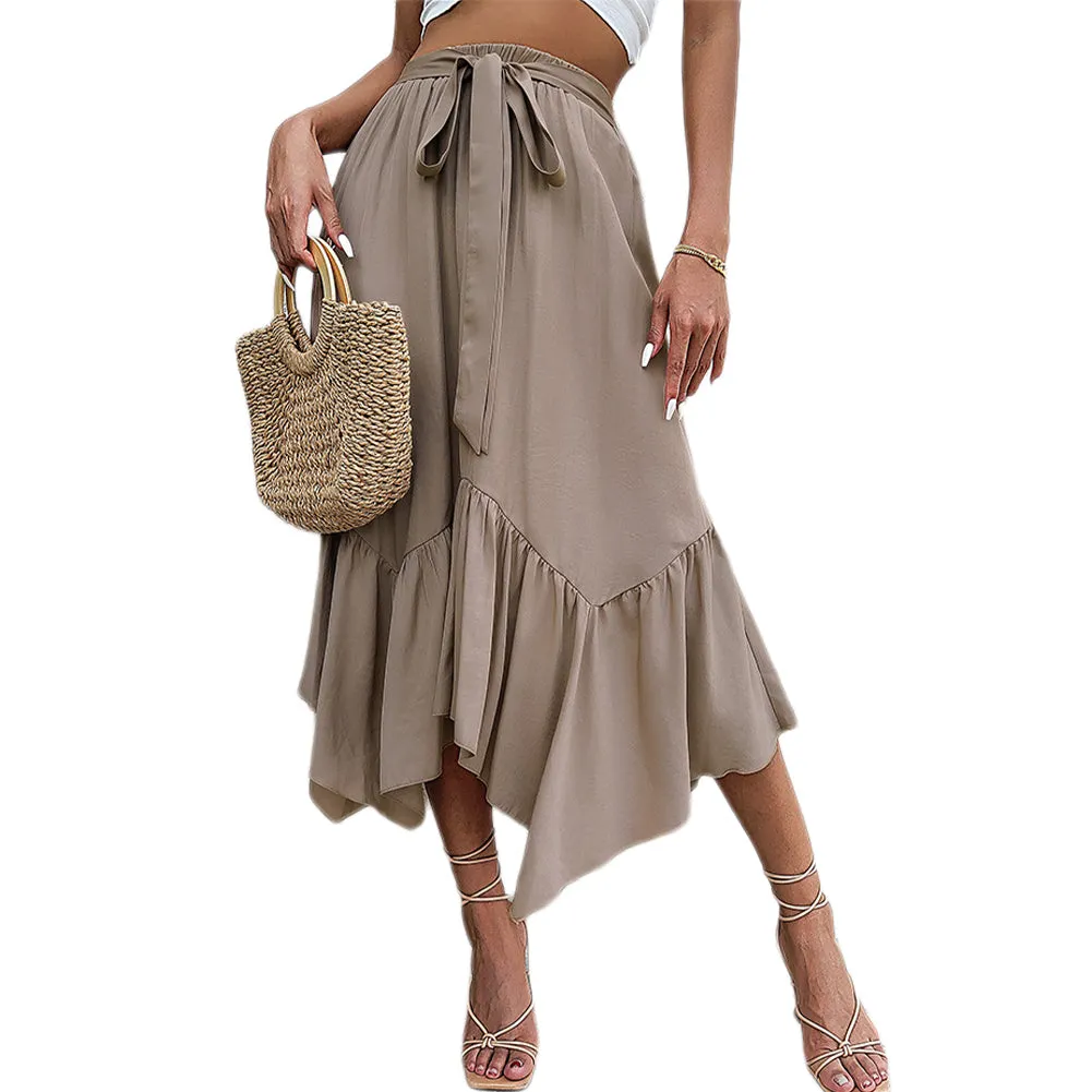 YESFASHION Women Excellent Tie-up Irregular Splicing Skirt